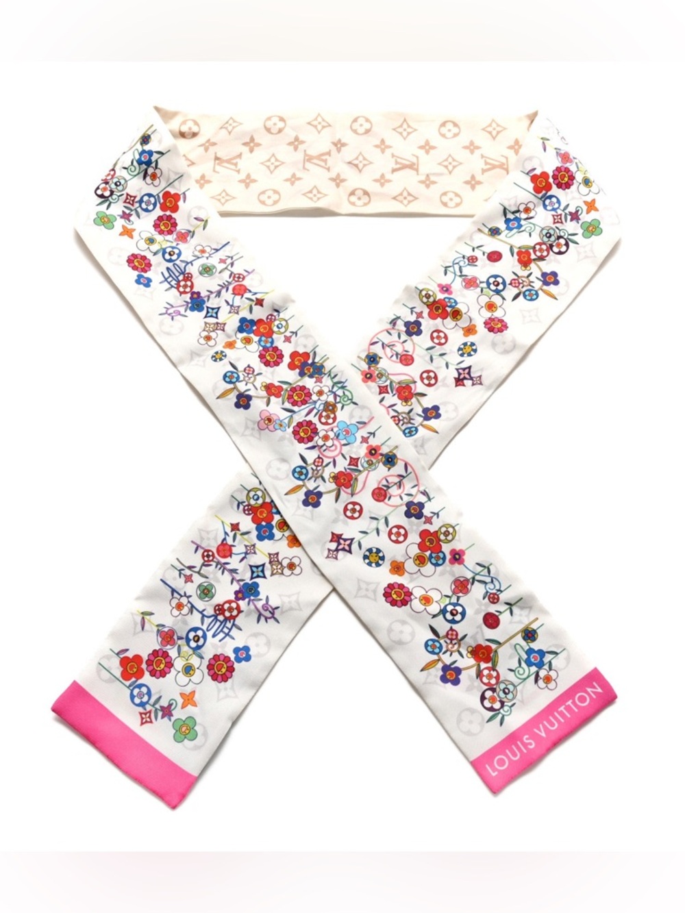 LOUIS VUITTON X Takashi Murakami Silk Superflat Monogram Bandeau White